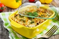 Сырная запеканка с макаронами и грибами